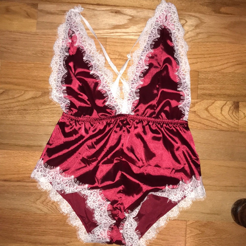 Red Silk Bodysuit Lingerie | Large